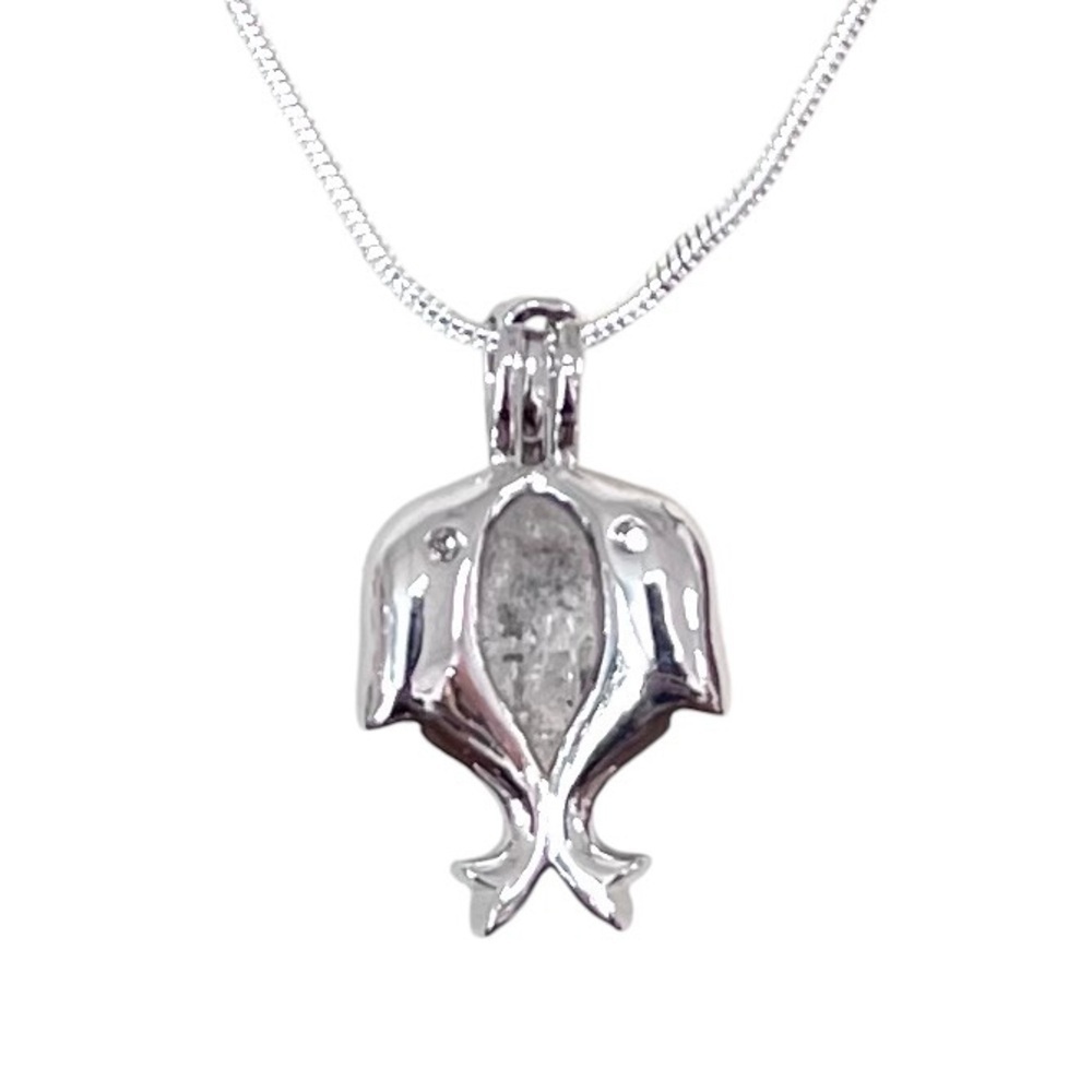 Sterling Silver Plated Herkimer Diamond Quartz Crystal Dolphin Pendant Necklace